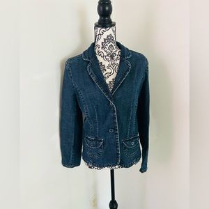 Bass Jeans Women’s Vintage Dark Wash Long Sleeve Two Button Denim Jacket